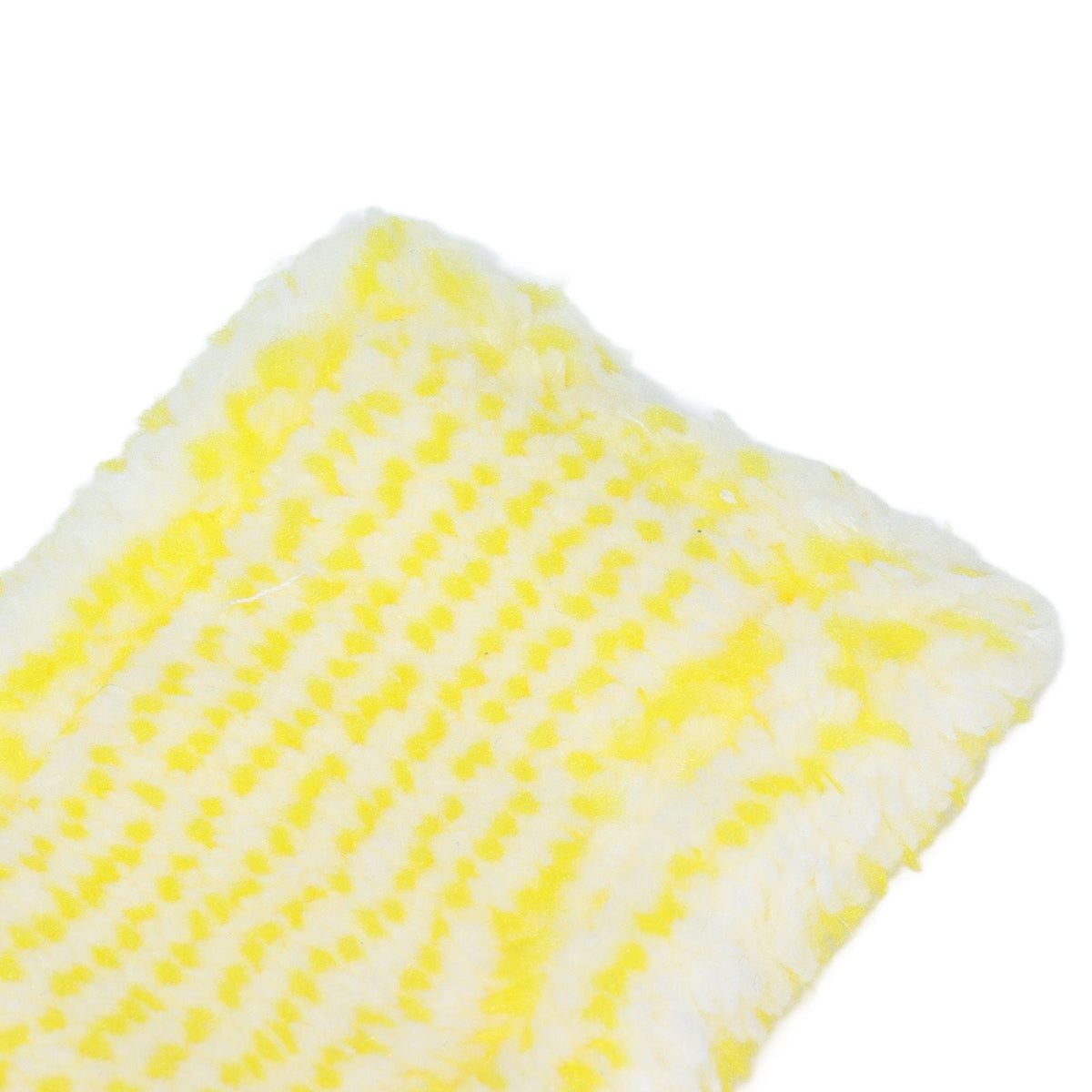 Microfiber Window Cleaner Pad in white microfibre with yellow woven stripes and a plush, textured surface