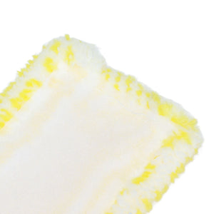 Microfiber Window Cleaner Pad in white microfibre with bright yellow trim and a soft, fluffy cleaning surface
