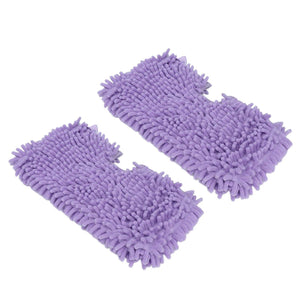 Mop Replacement Pads in soft purple microfibre, with thick chenille-like fibres and rounded rectangular shapes; two included.