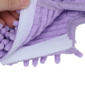 Mop Replacement Pads in purple microfibre with a chenille texture and wide white hook-and-loop fastening strips