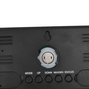 Digital Alarm Clock rear casing in black ABS plastic with battery compartment, control buttons, vent slots and wall hanging hole