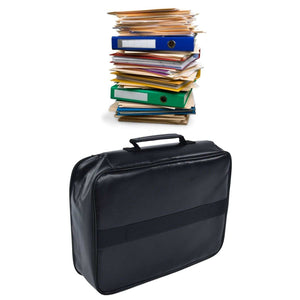 Fireproof Document Bag in black silicone-coated material with a rectangular shape, sturdy handle and front strap