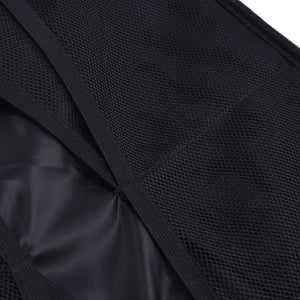 Fireproof Document Bag in black with a textured mesh panel and wide stitched nylon strap across the surface