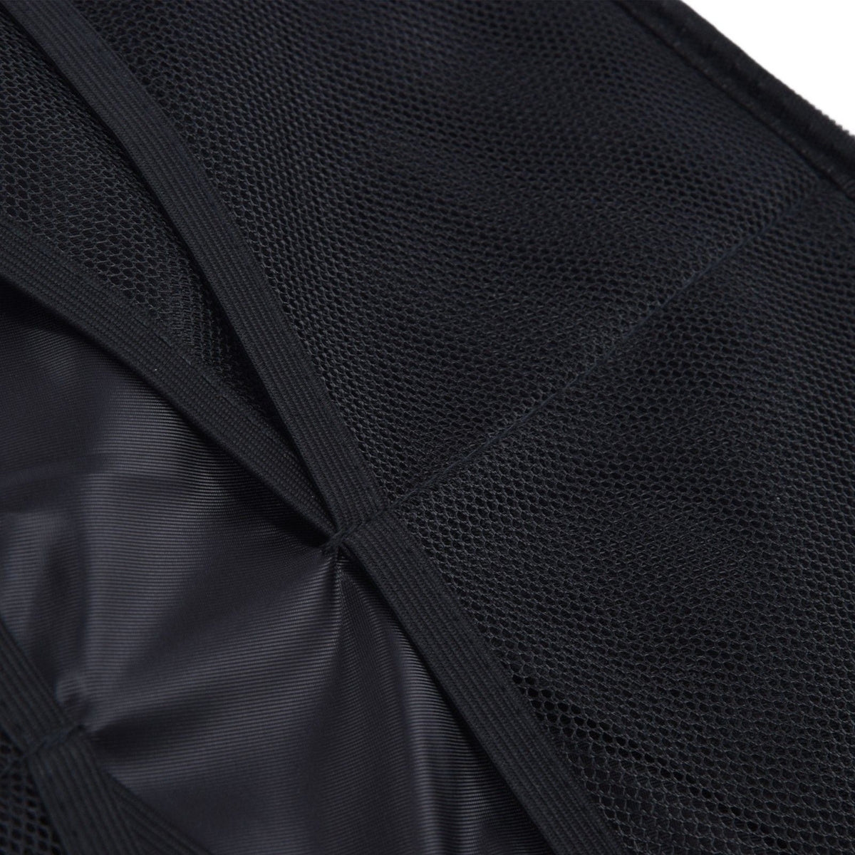Fireproof Document Bag in black with a textured mesh panel and wide stitched nylon strap across the surface
