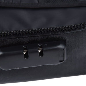 Fireproof Document Bag in black textured fabric with a front zipper and integrated combination lock.
