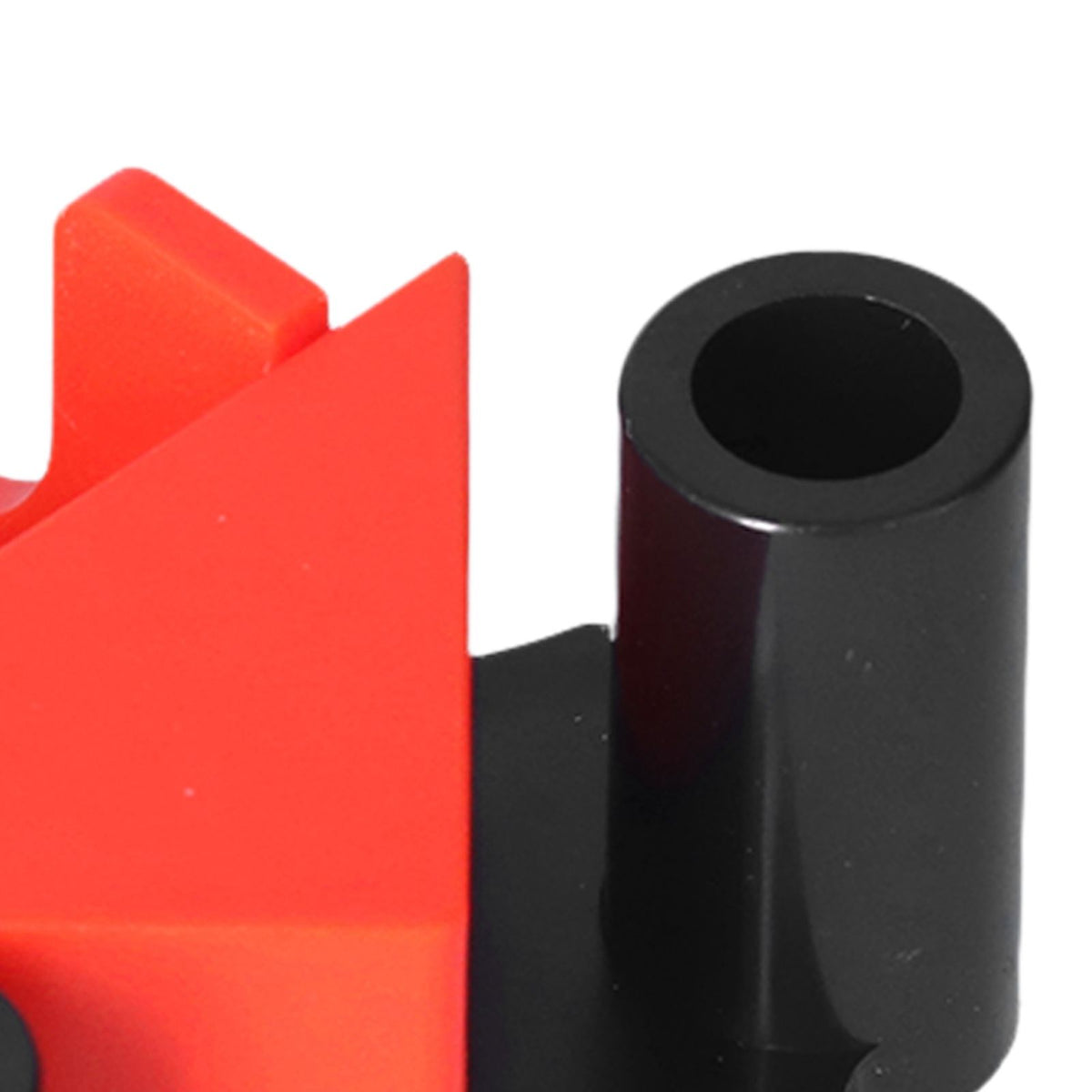 Angle Clamps with bright red and black ABS components, showing a hollow cylindrical post beside an angular clamp piece