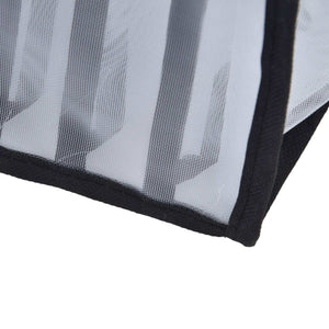 Mesh Bras Storage Box with translucent white nylon mesh panels and reinforced black fabric edging.