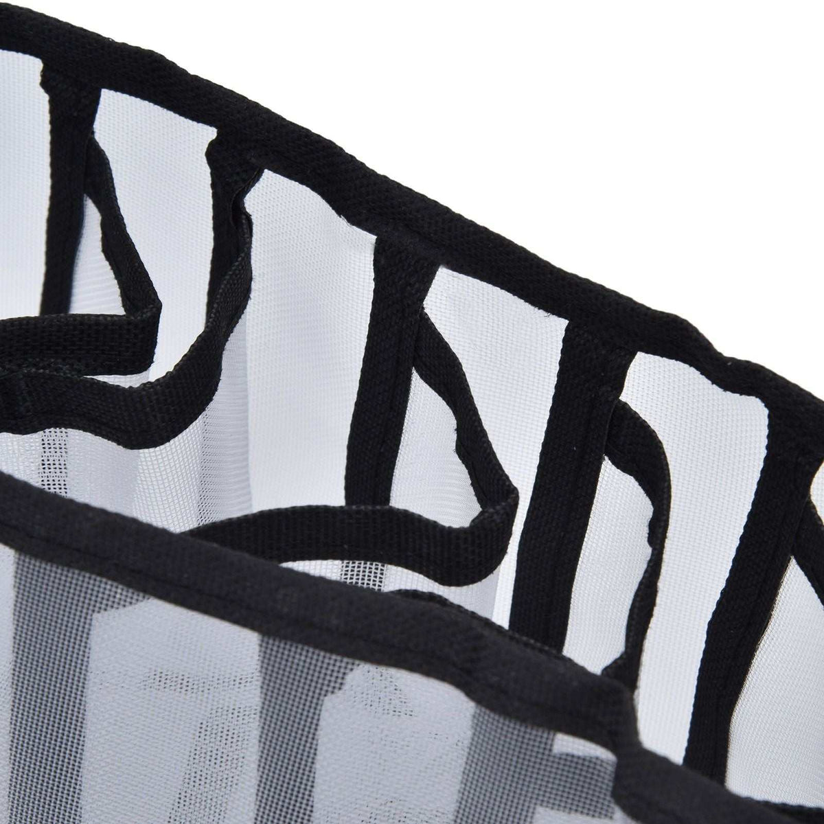 Mesh Bras Storage Box in black nylon mesh, showing divided compartments with reinforced fabric edging
