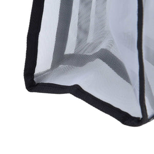 Mesh Bras Storage Box made from fine white mesh with reinforced black fabric edging and a folded corner detail