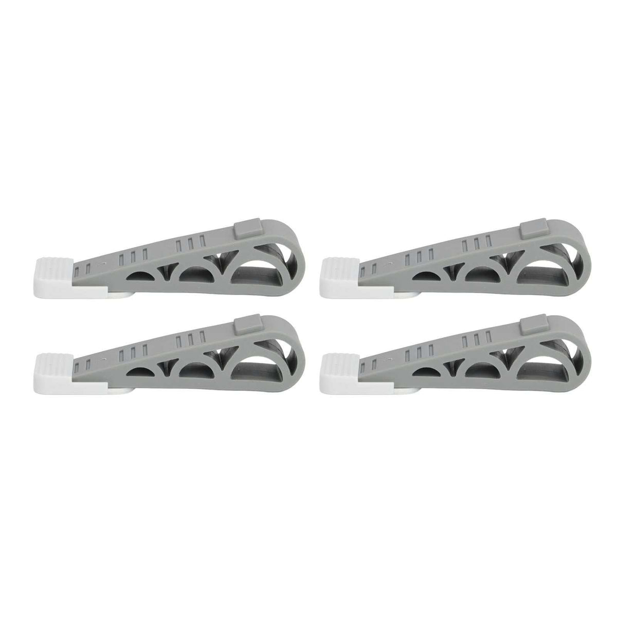 4PCS Stacked Door Stop set of four grey plastic door stoppers with white rubber tips and angled open-frame design