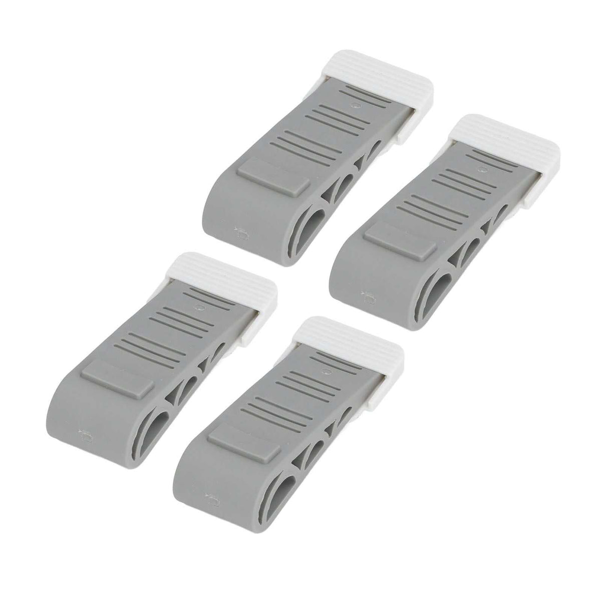 4PCS Stacked Door Stop set with four grey plastic wedges, ribbed surfaces and white rubber gripping ends