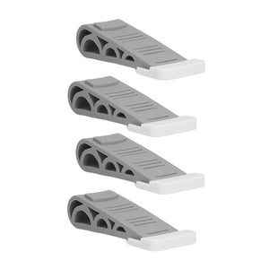 4PCS Stacked Door Stop set with four grey plastic wedges, white end pads and ribbed, cutout non-slip design