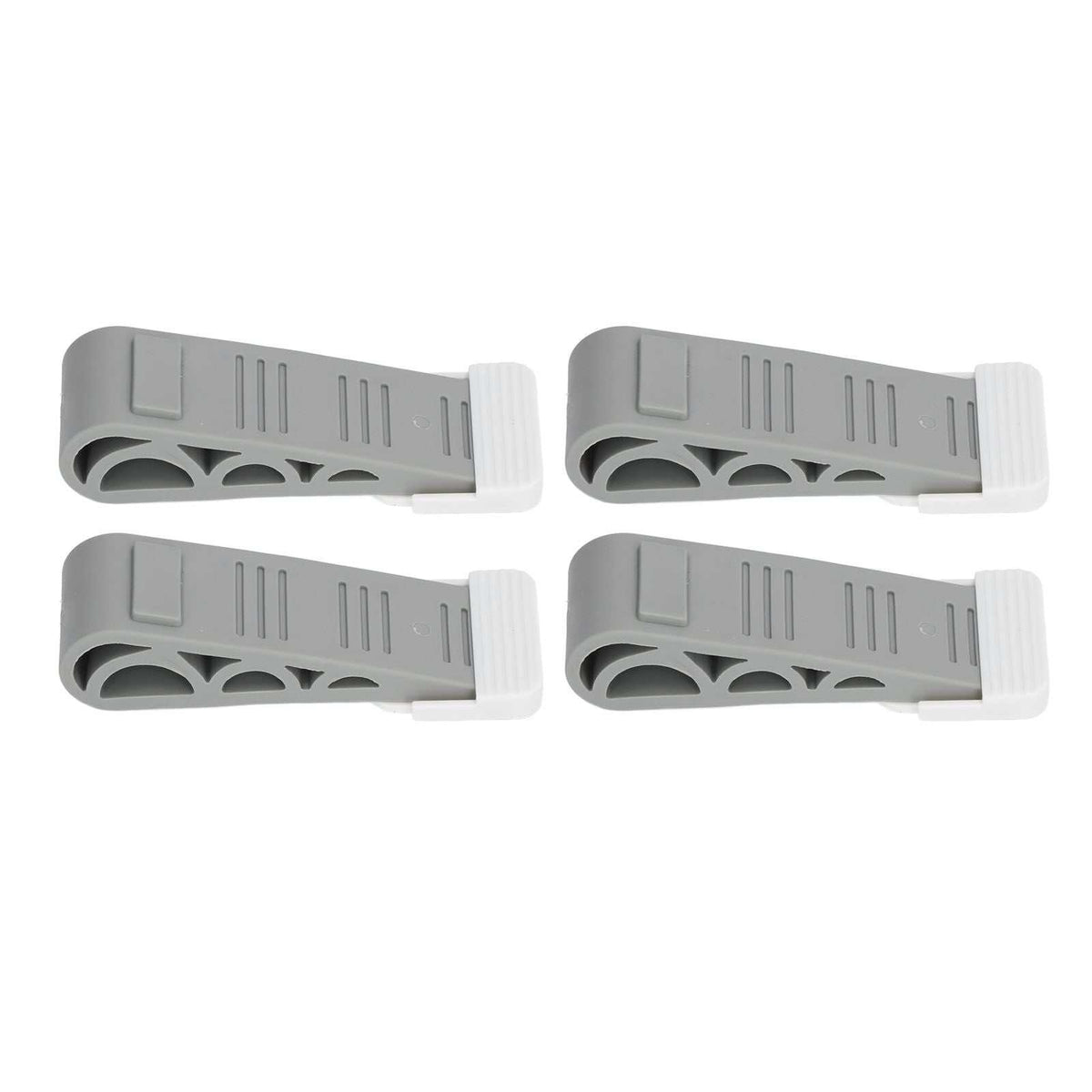 4PCS Stacked Door Stop set of four grey plastic wedges with ribbed faces, triangular cutouts and white end pads.