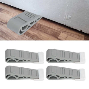 4PCS Stacked Door Stop set of four grey plastic wedge stoppers with ribbed surfaces and white adhesive carriers
