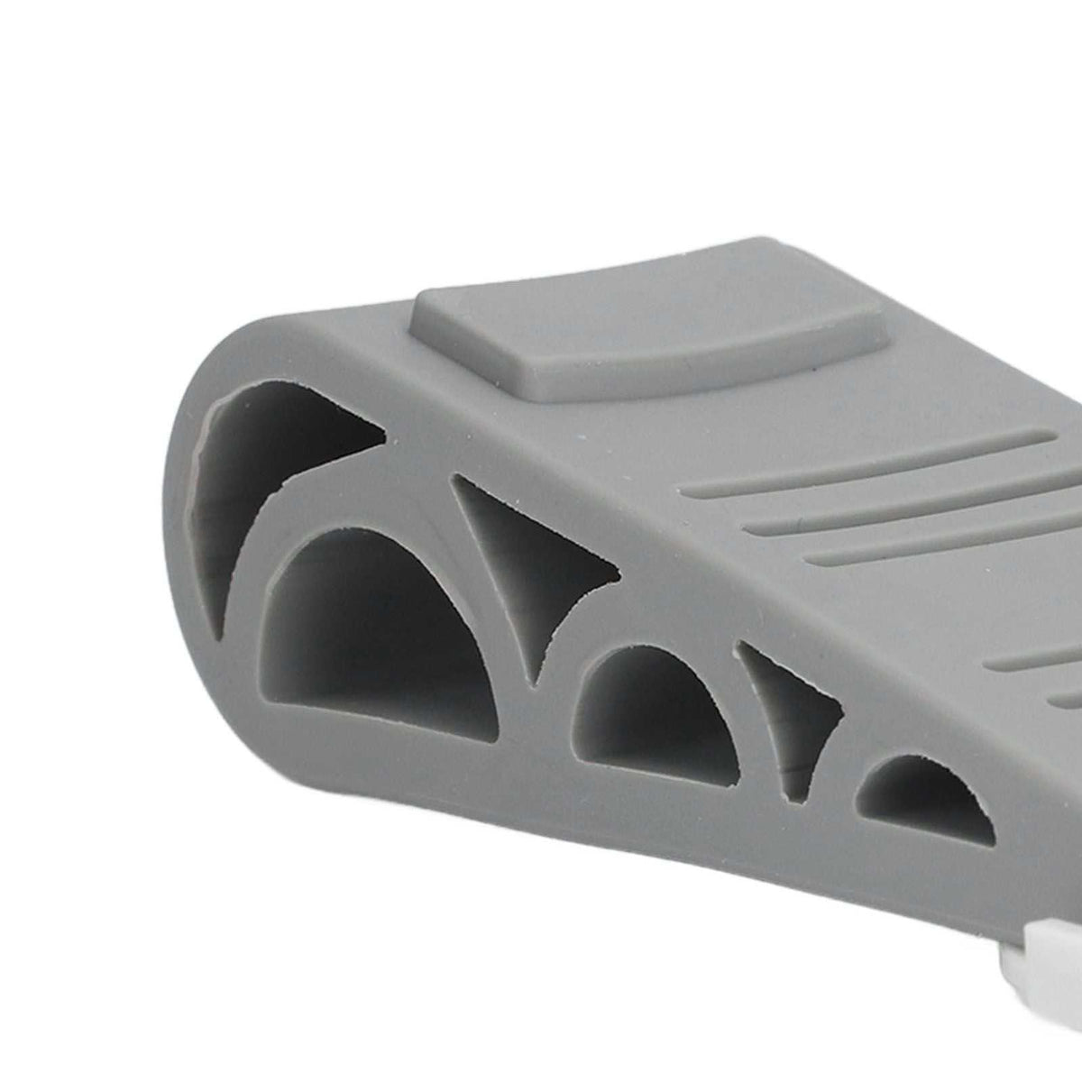 4PCS Stacked Door Stop in gray rubber with a hollow arched wedge shape, ridged top and non-slip base
