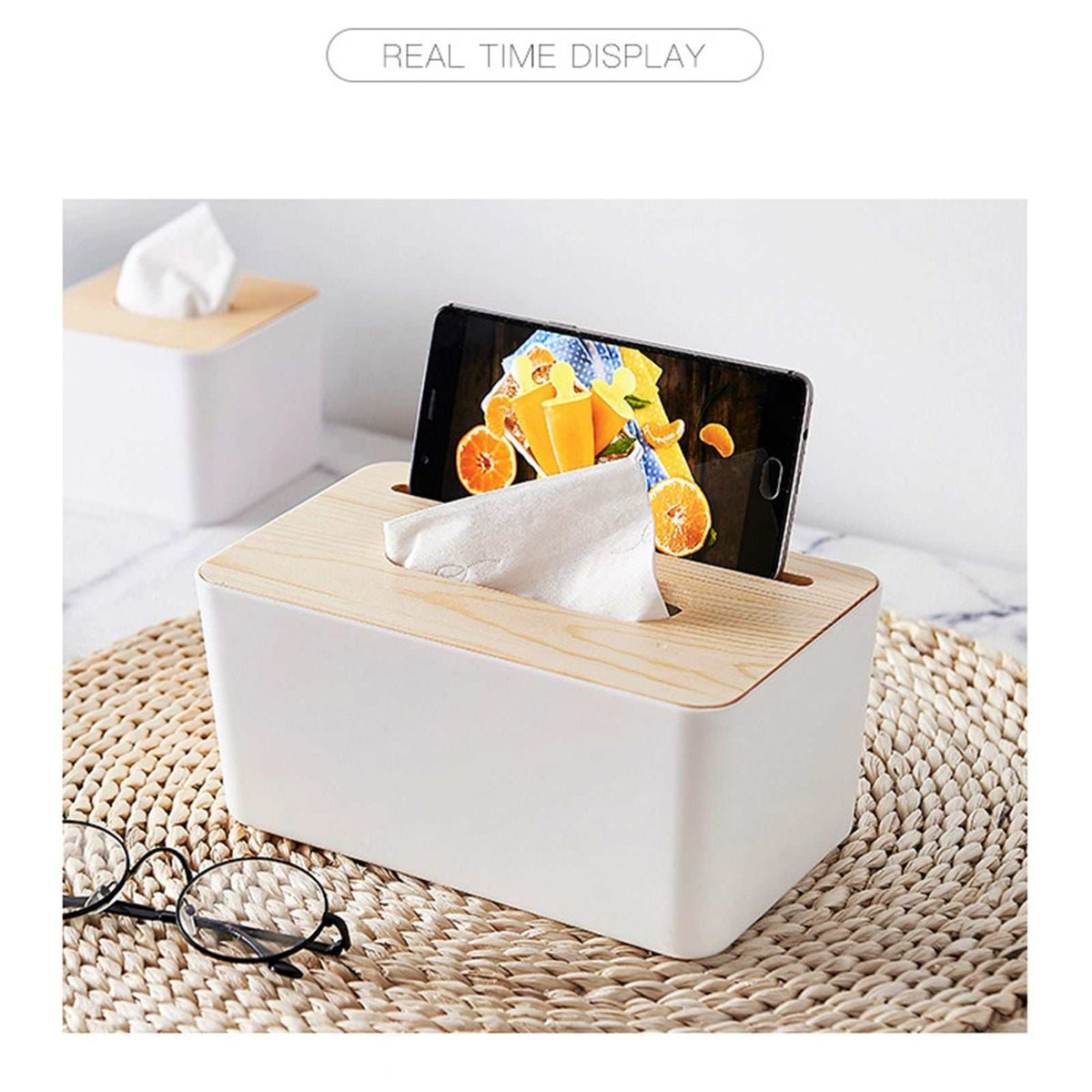 Detachable Tissue Box Holder – Rectangle, Large Capacity, Elevated Base for Desk, Bathroom & Bedroom