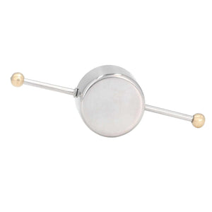 Stainless Steel Measuring Cup with a polished silver round body and long double-ball handle with gold-toned ends