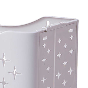 Collapsible Laundry Basket in pale ivory plastic with a folding side panel and raised star-shaped cutouts