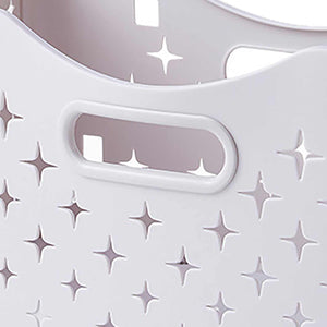 Collapsible Laundry Basket in ivory white plastic with a molded oval handle and decorative star-shaped ventilation holes