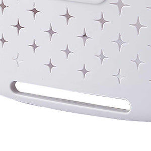 Collapsible Laundry Basket in ivory white plastic with raised star-shaped ventilation holes and a long integrated carry handle