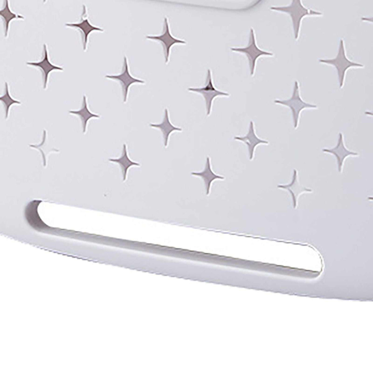Collapsible Laundry Basket in ivory white plastic with raised star-shaped ventilation holes and a long integrated carry handle