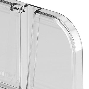 Transparent Desktop Stationery Organizer, clear plastic stackable file holder with a curved side and divider panel