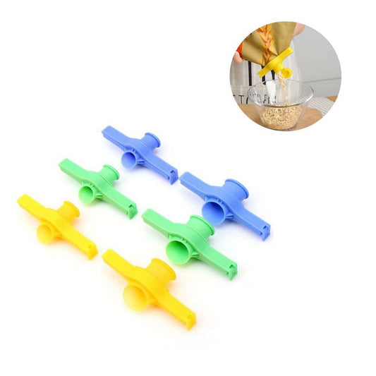 Random Food Bag sealing clips in yellow, green and blue polypropylene, with clamps and round discharge nozzles