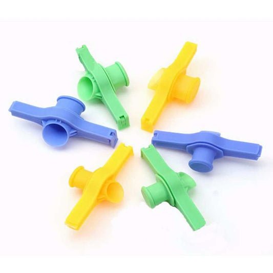 Random Food Bag sealing clips in blue, green and yellow polypropylene with built-in pouring nozzles and clamp arms