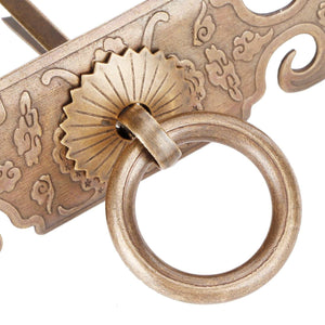 Bat-Shaped Handle in antique bronze copper with an ornate engraved plate and circular ring pull