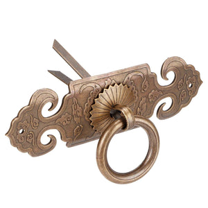 Bat-Shaped Handle in antique bronze with ornate scrollwork, a central rosette and a large circular drop ring