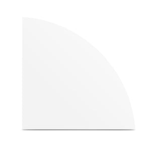 Floating Corner Shelf in white PVC, with a smooth quarter-circle shape and a clean, seamless edge