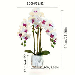 Touch-Sensitive Artificial Phalaenopsis Orchid – 3-Bloom Potted Plant (Purple, 50cm)