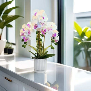 Touch-Sensitive Artificial Phalaenopsis Orchid – 3-Bloom Potted Plant (Purple, 50cm)