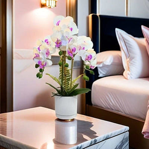 Touch-Sensitive Artificial Phalaenopsis Orchid – 3-Bloom Potted Plant (Purple, 50cm)