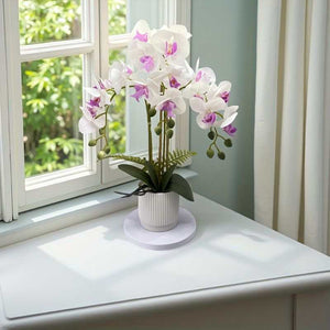 Touch-Sensitive Artificial Phalaenopsis Orchid – 3-Bloom Potted Plant (Purple, 50cm)