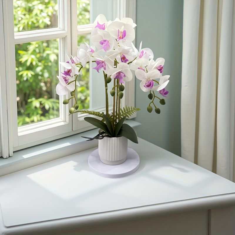Touch-Sensitive Artificial Phalaenopsis Orchid – 3-Bloom Potted Plant (Purple, 50cm)