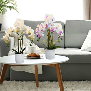 Touch-Sensitive Artificial Phalaenopsis Orchid – 3-Bloom Potted Plant (Purple, 50cm)