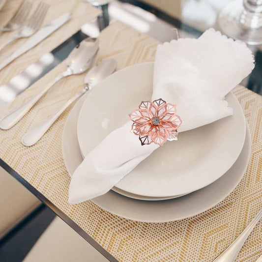 Rose Gold Flower Napkin Rings – Set of 6