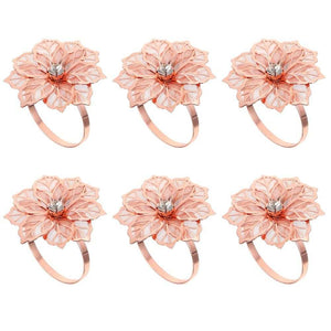 Rose Gold Flower Napkin Rings – Set of 6