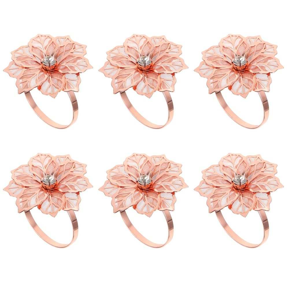 Rose Gold Flower Napkin Rings – Set of 6