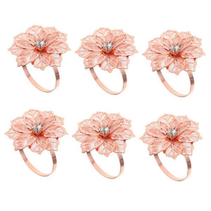 Rose Gold Flower Napkin Rings – Set of 6