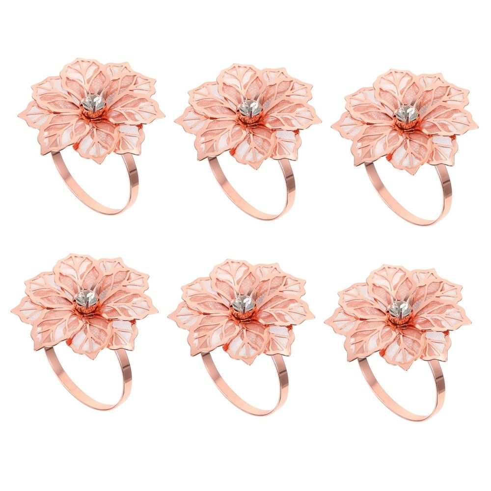 Rose Gold Flower Napkin Rings – Set of 6