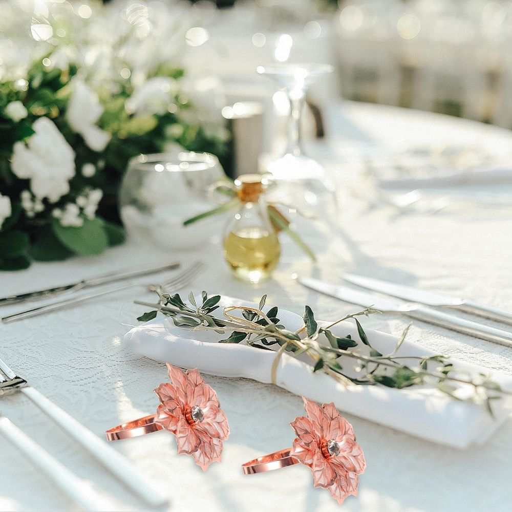 Rose Gold Flower Napkin Rings – Set of 6