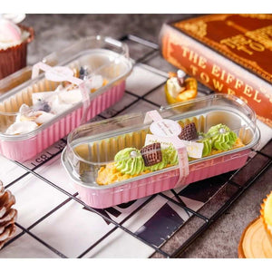 Mini Rectangular Foil Cake Pans with Lids & Spoons – 50 Pack