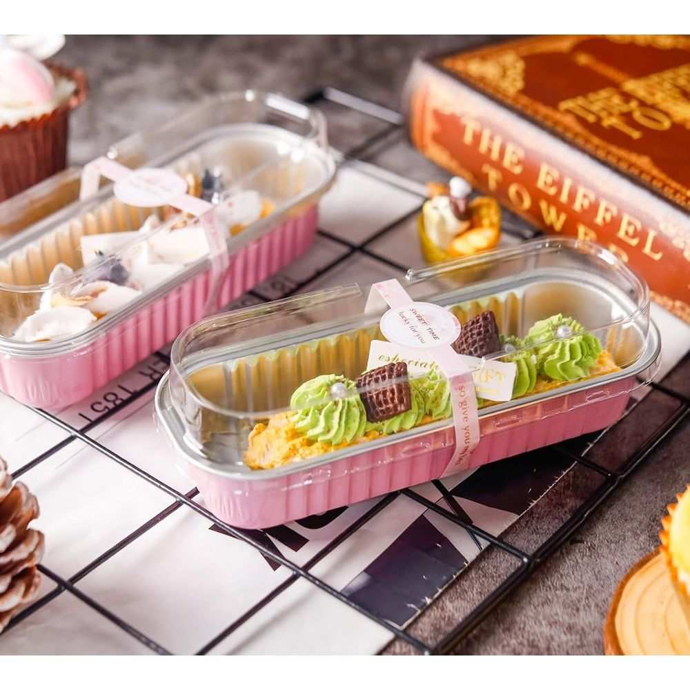 Mini Rectangular Foil Cake Pans with Lids & Spoons – 50 Pack