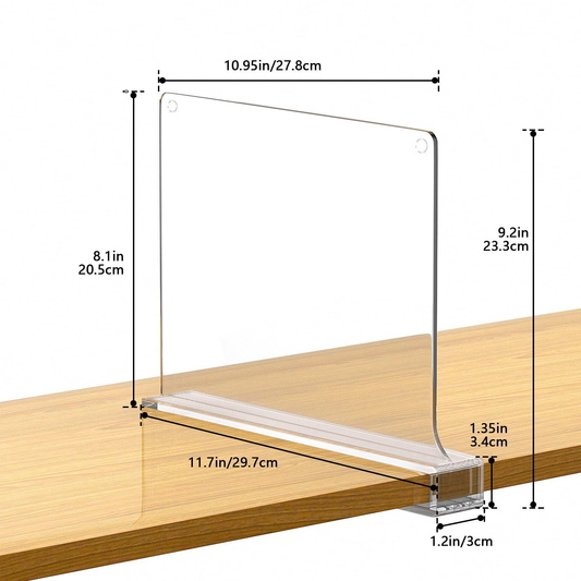 Shelf Dividers for Closet are clear acrylic clip-on organisers with smooth, slim panels and a shelf-gripping base.