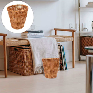 Woven Wicker Wastepaper Basket – Beige, 28 cm