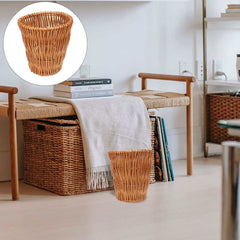 Woven Wicker Wastepaper Basket – Beige, 28 cm