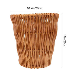 Woven Wicker Wastepaper Basket – Beige, 28 cm