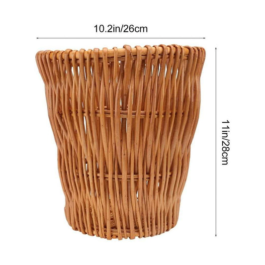 Woven Wicker Wastepaper Basket – Beige, 28 cm